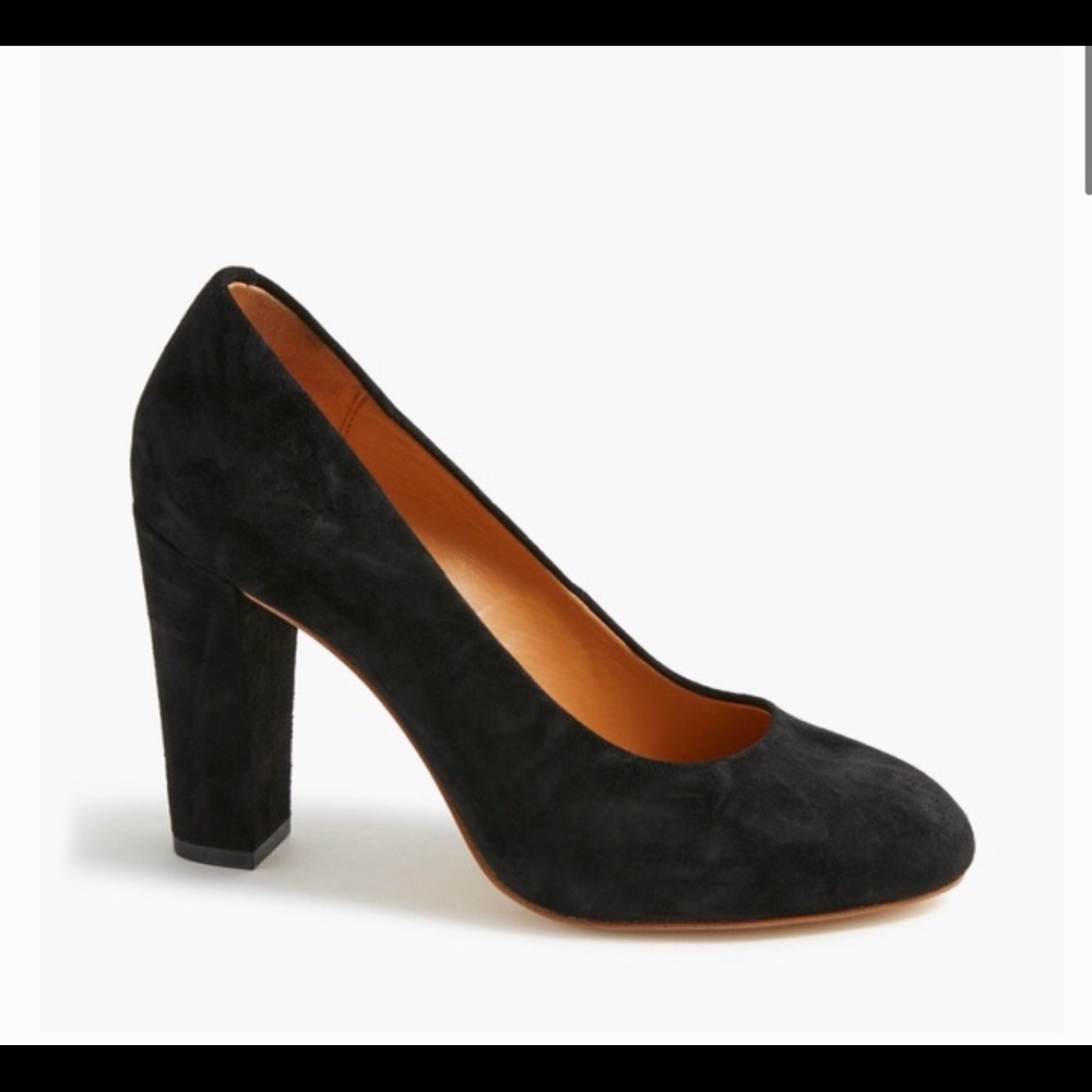 J. Crew Black Suede Chunky Heels Sz 6.5